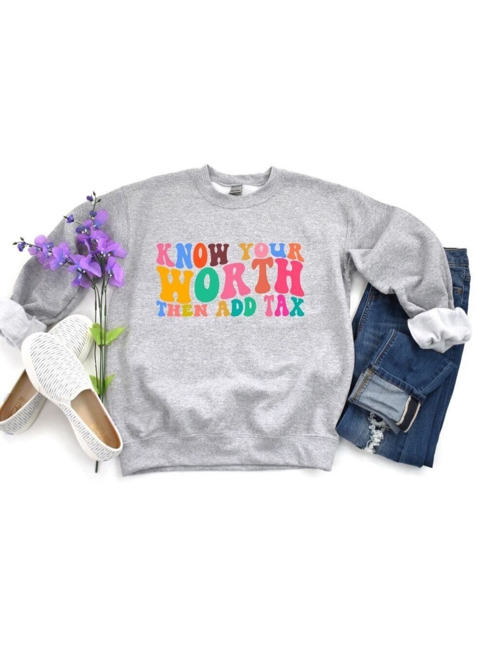 Know your worth mental health graphic crewneck raglan pullover sweatshirt large - Picture 3 of 10